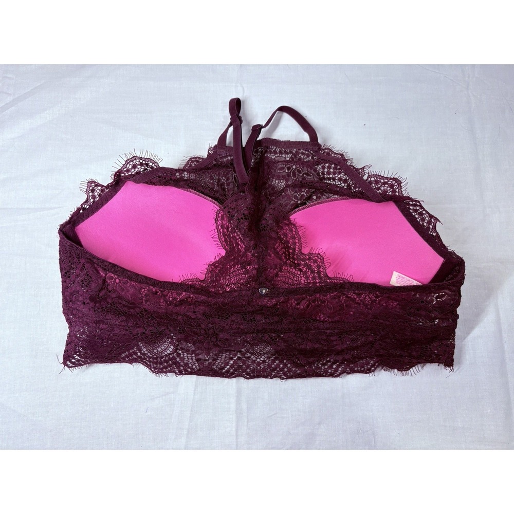 Victoria's Secret PINK Push-Up Lace Bralette Plum Wireless Padded Large A-C Cup‎ - Picture 3 of 8